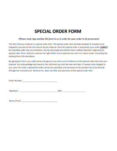 sample special order form basic template