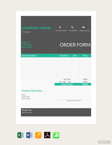 sample special order form template