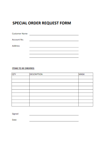 sample special order request form template