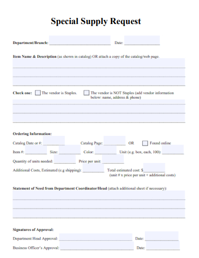 sample special supply request template