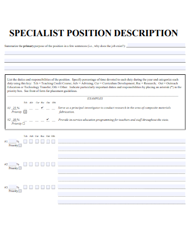sample specialist position description form template