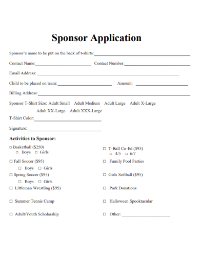 sample sponsor application blank template