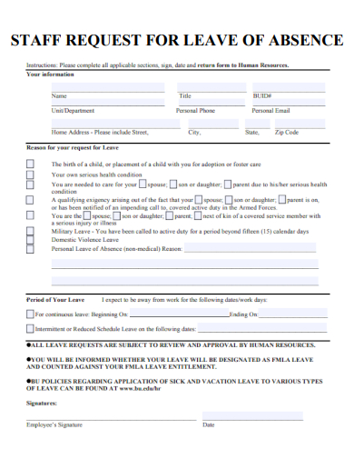 sample staff request for leave of absence template