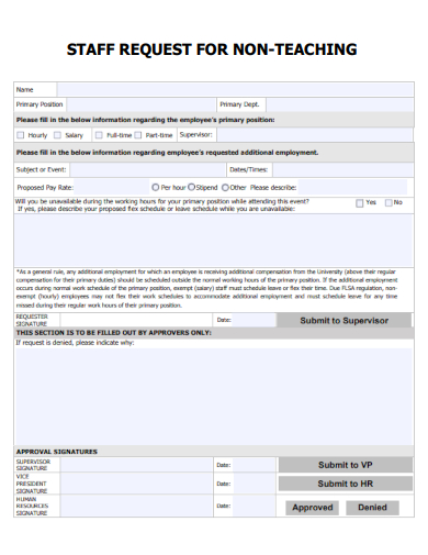 sample staff request for non teaching template