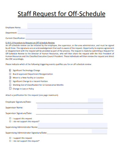 sample staff request for off‐schedule template