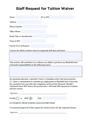 sample staff request for tuition waiver template