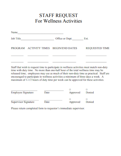 sample staff request for wellness activities template
