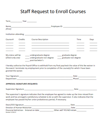 sample staff request to enroll in university template