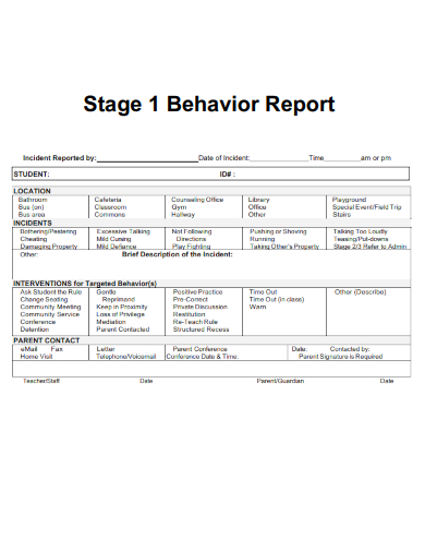 sample stage 1 behavior report template