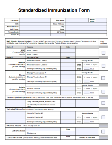 sample standardized immunization form template