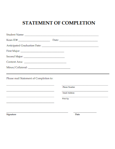 sample statement of completion form template