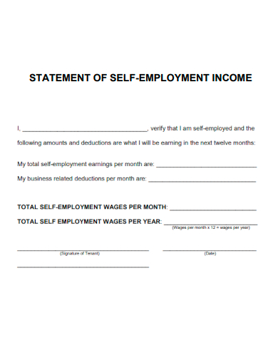 sample statement of self employment income template