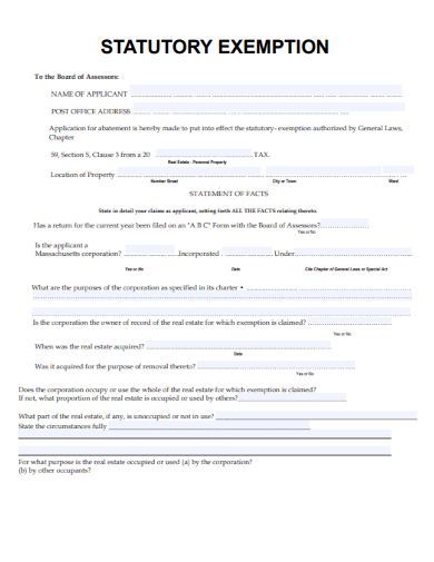 sample statutory exemption form template