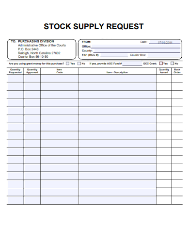 sample stock supply request template