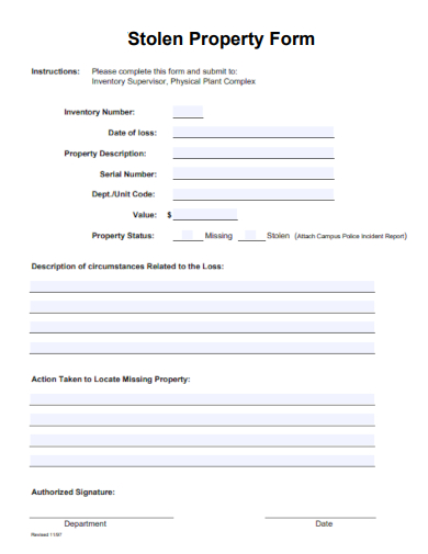 sample stolen property form template