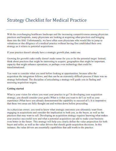 sample strategy checklist for medical practice template