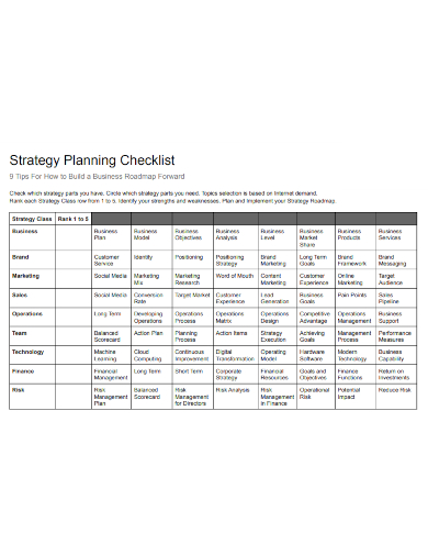 sample strategy planning checklist template