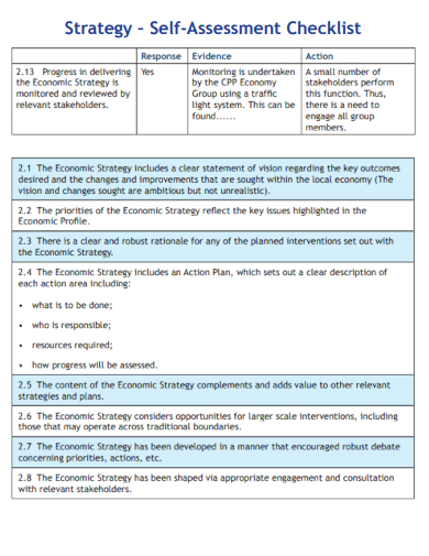 sample strategy self assessment checklist template