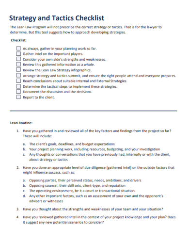 sample strategy and tactics checklist template