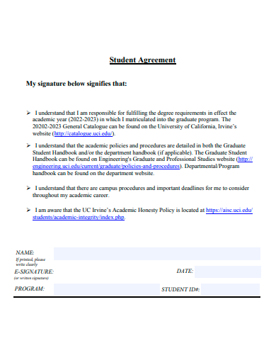 sample student agreement template