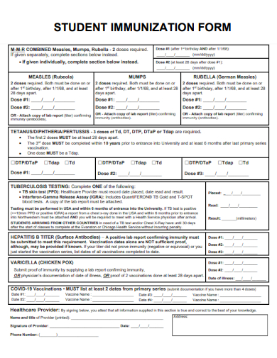 sample student immunization form template