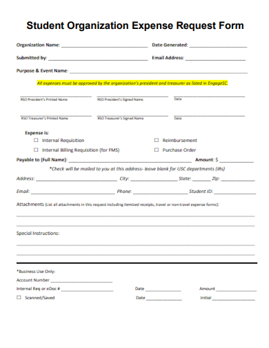 sample student organization expense request form template