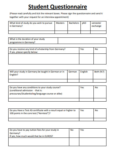 sample student questionnaire template