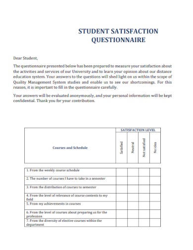 sample student satisfaction questionnaire template
