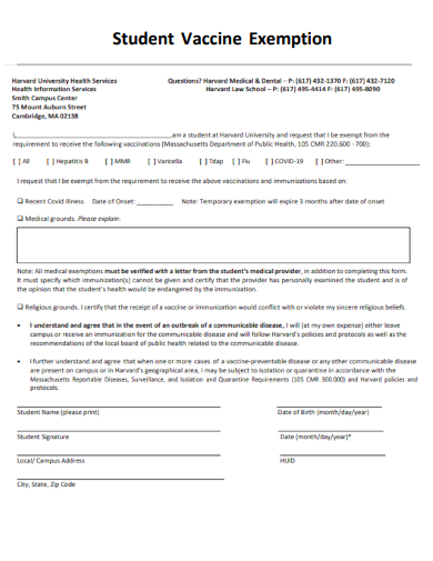 sample student vaccine exemption form template