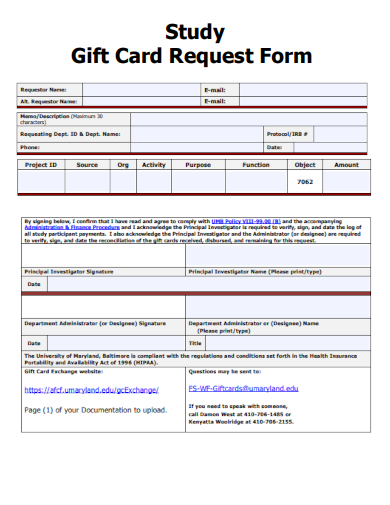 sample study gift card request template