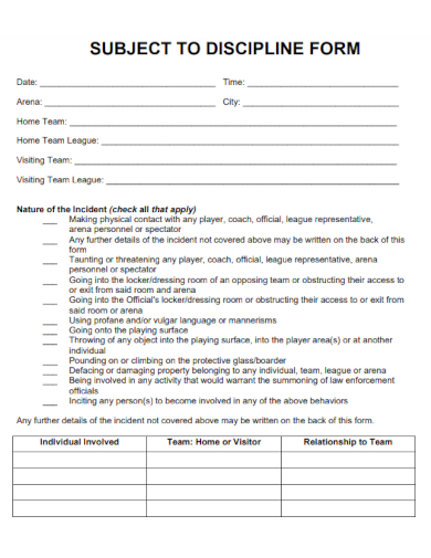 sample subject to discipline form template