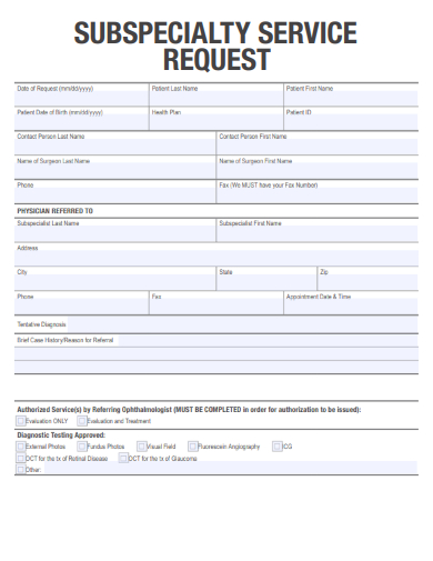 sample subspecialty service request template