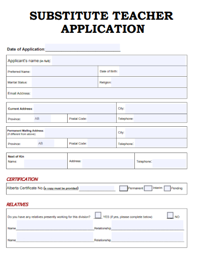 sample substitute teacher application template