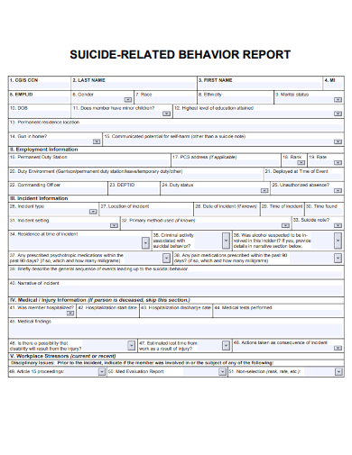 sample suicide related behavior report template