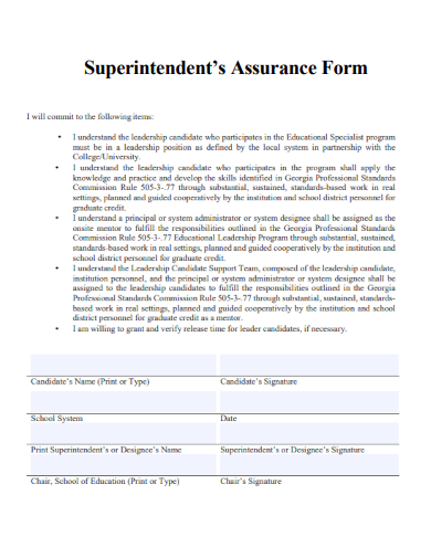 sample superintendent assurance form template