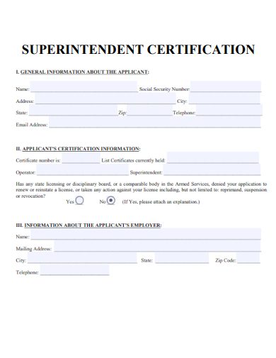 sample superintendent certification form template