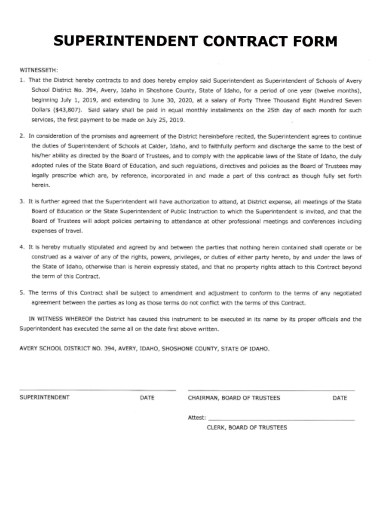 sample superintendent contract form template