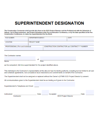 sample superintendent designation form template