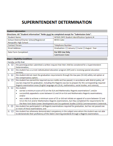 sample superintendent determination form template