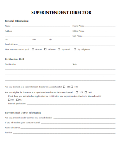 sample superintendent director form template