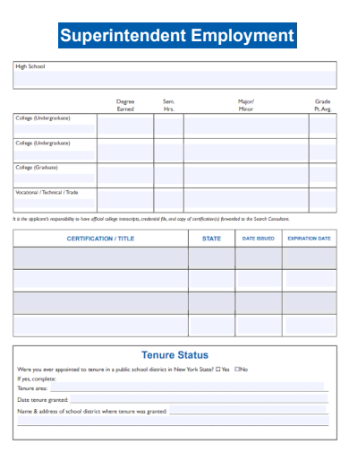 sample superintendent employment form template