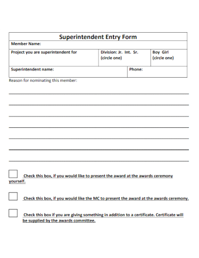 sample superintendent entry form template