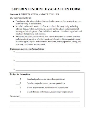 sample superintendent evaluation form template