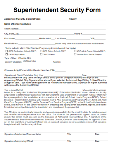 sample superintendent security form template