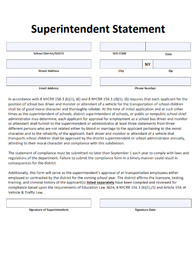 sample superintendent statement form template