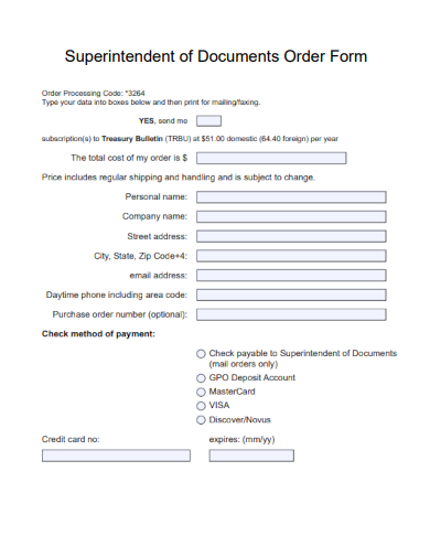sample superintendent of documents order form template