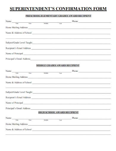 sample superintendents confirmation form template
