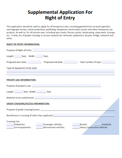 sample supplemental application for right of entry template
