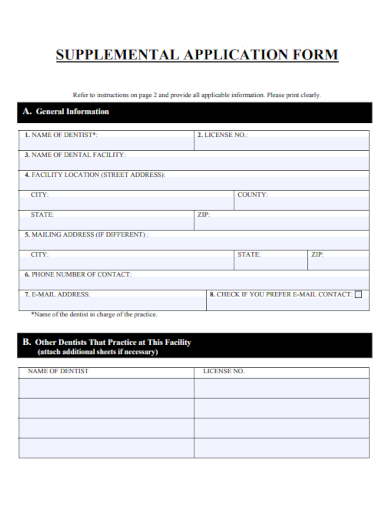 sample supplemental application form template
