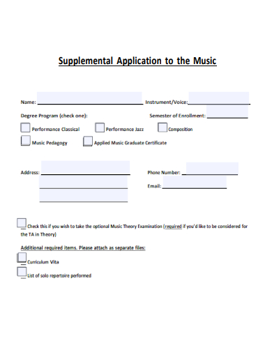 sample supplemental application to the music template